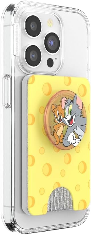 image:imagePopSockets Phone Wallet with Expanding Grip Phone Card Holder Wireless Charging Compatible Wallet Compatible with MagSafe Licorice DotCheesd Tom Jerry