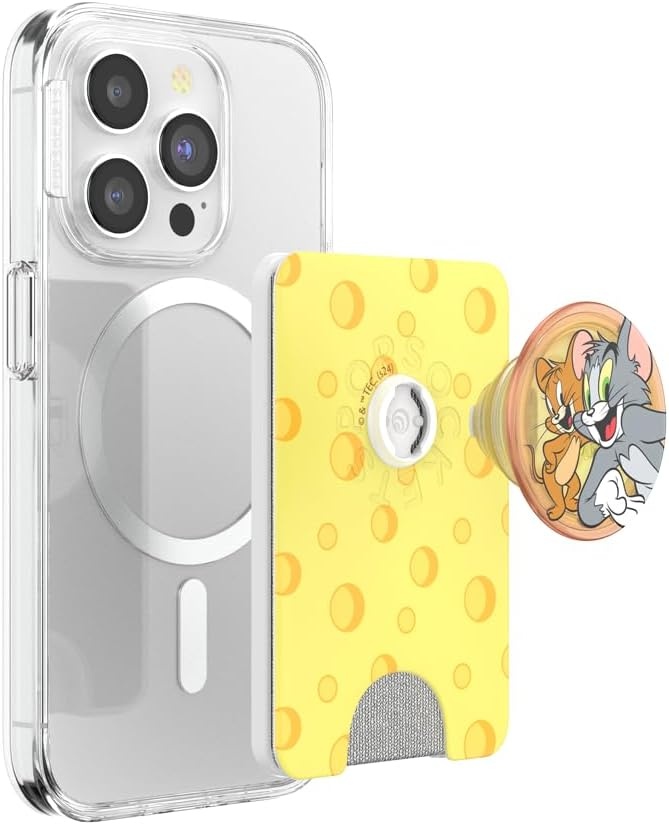 image:imagePopSockets Phone Wallet with Expanding Grip Phone Card Holder Wireless Charging Compatible Wallet Compatible with MagSafe Licorice DotCheesd Tom Jerry
