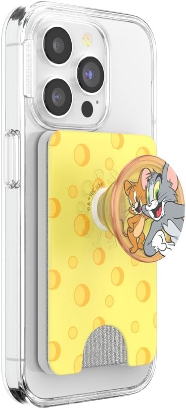 image:imagePopSockets Phone Wallet with Expanding Grip Phone Card Holder Wireless Charging Compatible Wallet Compatible with MagSafe Licorice DotCheesd Tom Jerry