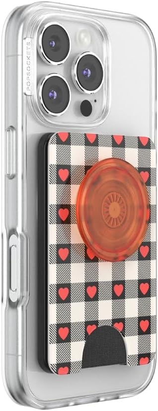 image:imagePopSockets Phone Wallet with Expanding Grip Phone Card Holder Wireless Charging Compatible Wallet Compatible with MagSafe Licorice DotHeartbreaker Gingham
