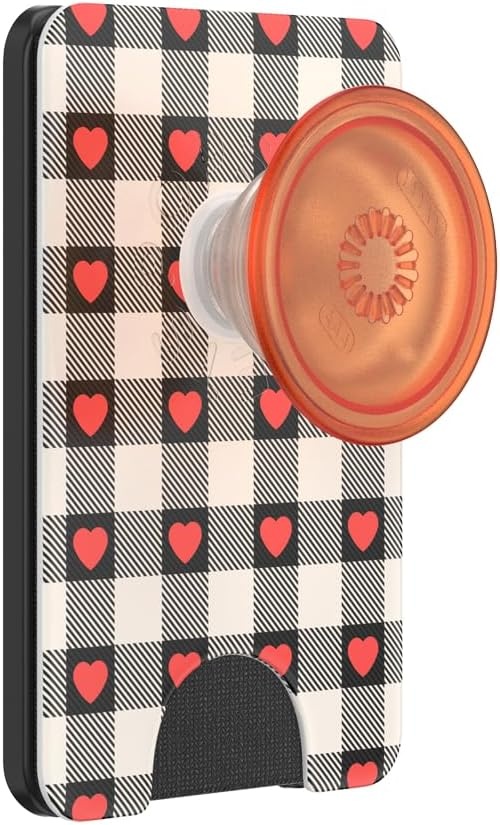 image:imagePopSockets Phone Wallet with Expanding Grip Phone Card Holder Wireless Charging Compatible Wallet Compatible with MagSafe Licorice DotHeartbreaker Gingham