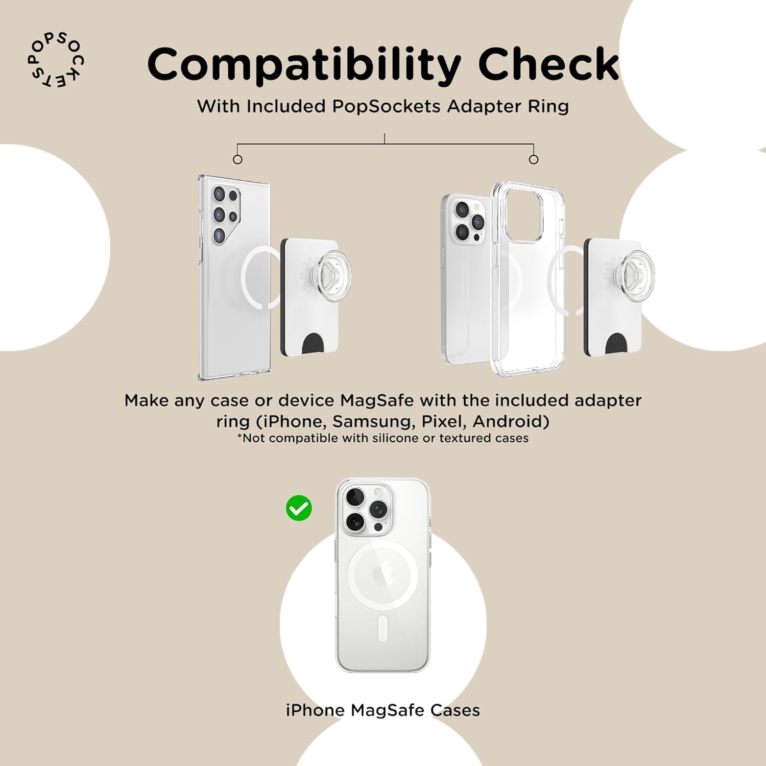 image:imagePopSockets Phone Wallet with Expanding Grip Phone Card Holder Wireless Charging Compatible Wallet Compatible with MagSafe Licorice DotHello Kitty and Friends Stripe