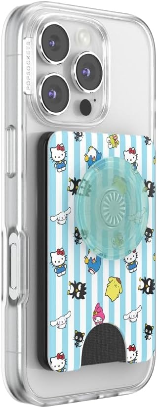 image:imagePopSockets Phone Wallet with Expanding Grip Phone Card Holder Wireless Charging Compatible Wallet Compatible with MagSafe Licorice DotHello Kitty and Friends Stripe