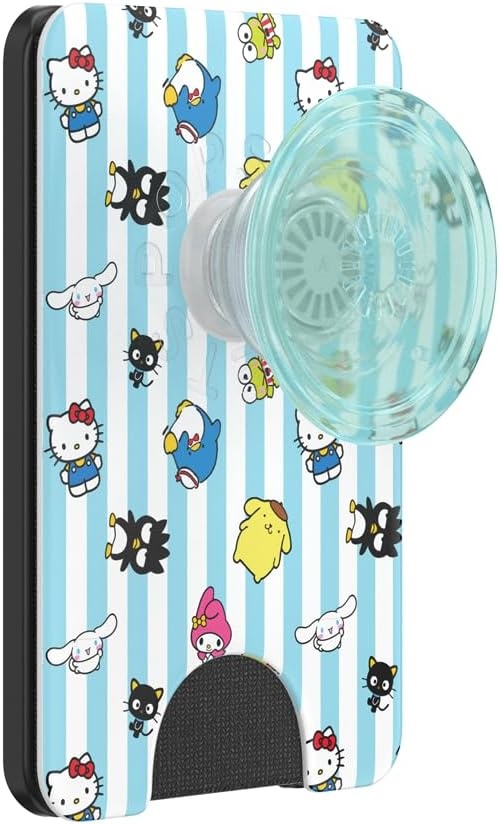image:imagePopSockets Phone Wallet with Expanding Grip Phone Card Holder Wireless Charging Compatible Wallet Compatible with MagSafe Licorice DotHello Kitty and Friends Stripe