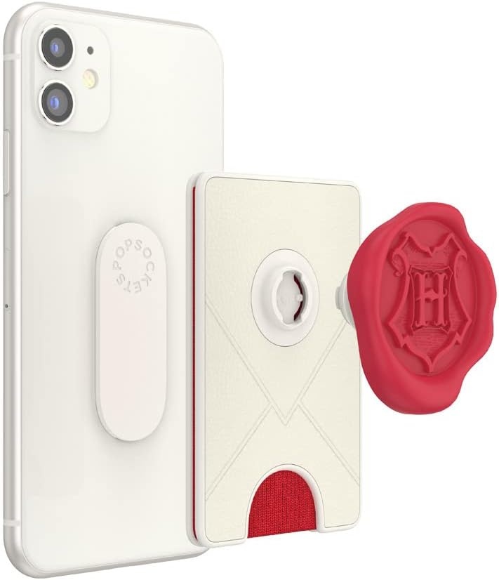 image:imagePopSockets Phone Wallet with Expanding Grip Phone Card Holder Wireless Charging Compatible Wallet Compatible with MagSafe Licorice DotHogwarts Letter Adhesive