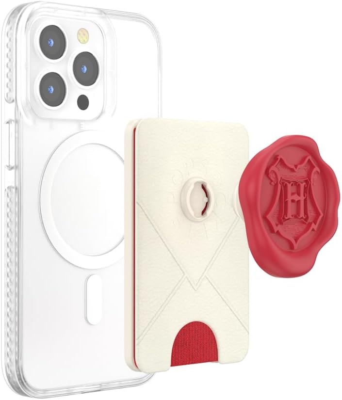 image:imagePopSockets Phone Wallet with Expanding Grip Phone Card Holder Wireless Charging Compatible Wallet Compatible with MagSafe Licorice DotHogwarts Letter