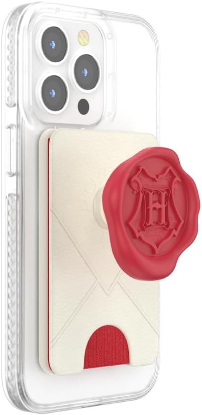 image:imagePopSockets Phone Wallet with Expanding Grip Phone Card Holder Wireless Charging Compatible Wallet Compatible with MagSafe Licorice DotHogwarts Letter