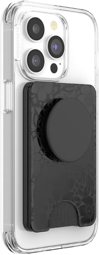 image:imagePopSockets Phone Wallet with Expanding Grip Phone Card Holder Wireless Charging Compatible Wallet Compatible with MagSafe Licorice DotLaced