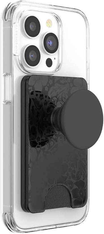 image:imagePopSockets Phone Wallet with Expanding Grip Phone Card Holder Wireless Charging Compatible Wallet Compatible with MagSafe Licorice DotLaced