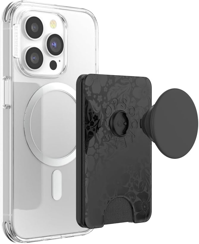 image:imagePopSockets Phone Wallet with Expanding Grip Phone Card Holder Wireless Charging Compatible Wallet Compatible with MagSafe Licorice DotLaced