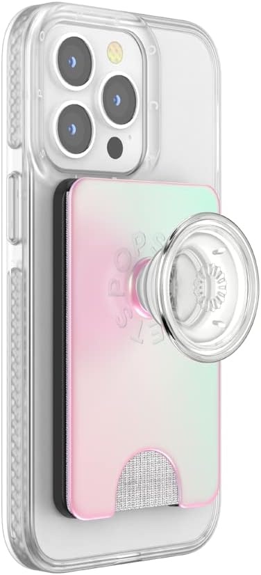 image:imagePopSockets Phone Wallet with Expanding Grip Phone Card Holder Wireless Charging Compatible Wallet Compatible with MagSafe Licorice DotMermaid Pink
