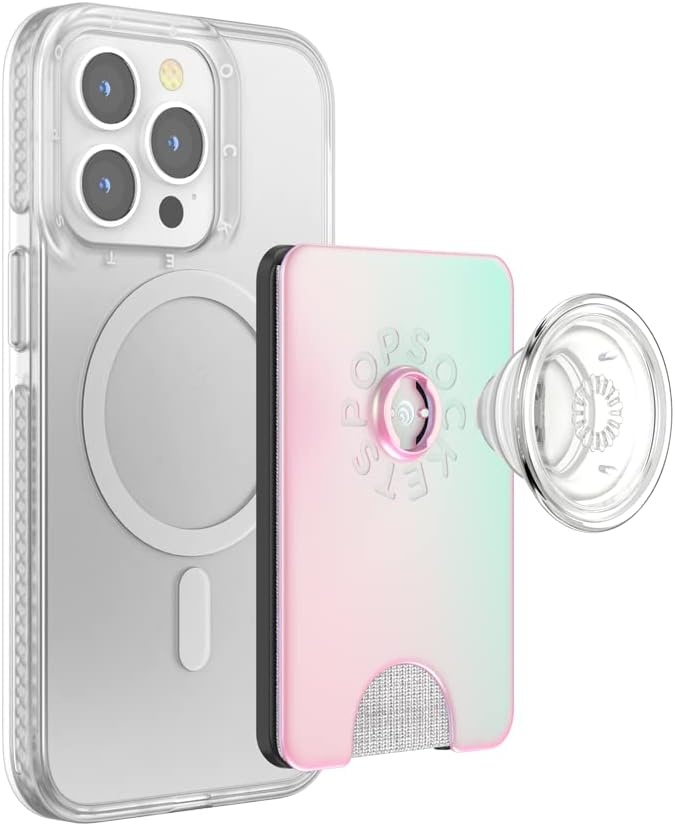 image:imagePopSockets Phone Wallet with Expanding Grip Phone Card Holder Wireless Charging Compatible Wallet Compatible with MagSafe Licorice DotMermaid Pink