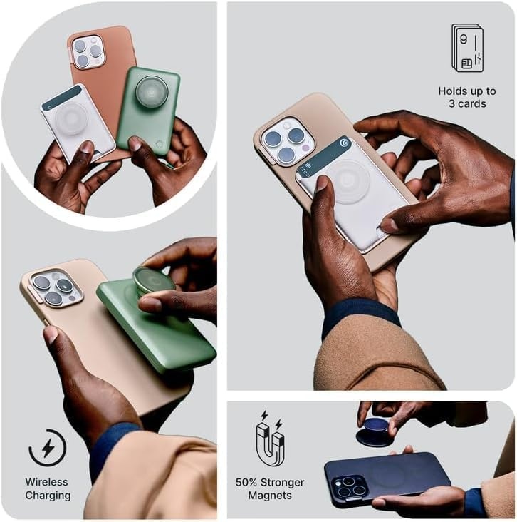 image:imagePopSockets Phone Wallet with Expanding Grip Phone Card Holder Wireless Charging Compatible Wallet Compatible with MagSafe Licorice DotMetallic Frost