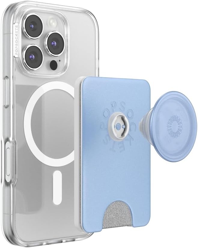image:imagePopSockets Phone Wallet with Expanding Grip Phone Card Holder Wireless Charging Compatible Wallet Compatible with MagSafe Licorice DotMetallic Frost