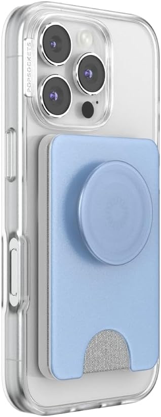 image:imagePopSockets Phone Wallet with Expanding Grip Phone Card Holder Wireless Charging Compatible Wallet Compatible with MagSafe Licorice DotMetallic Frost