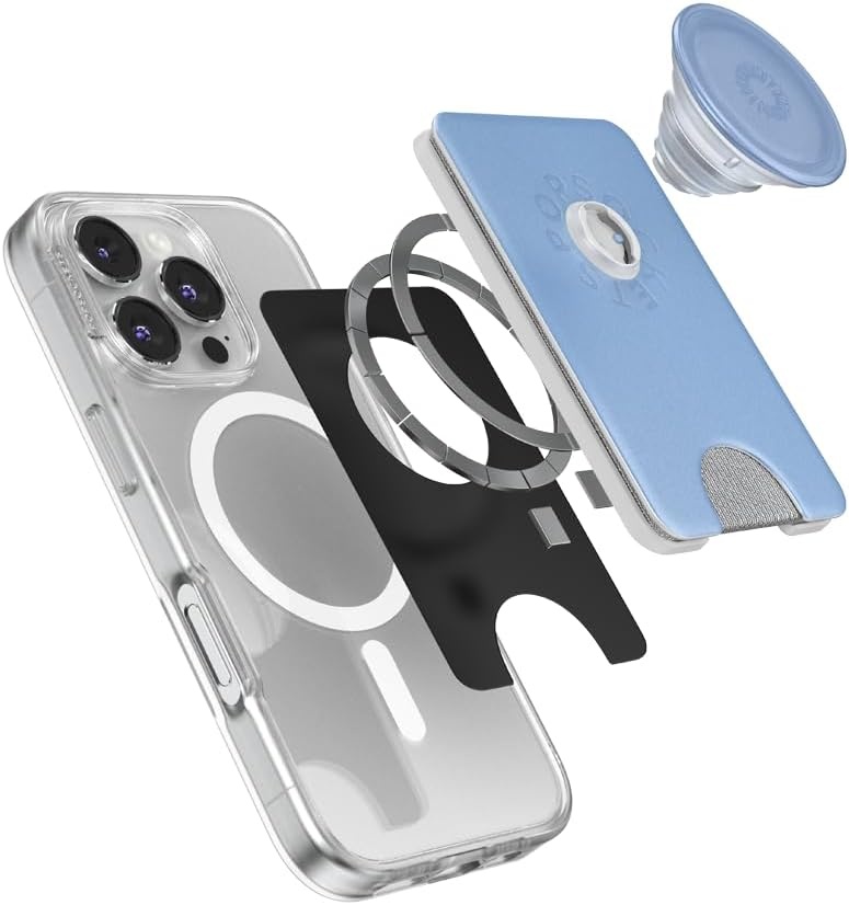 image:imagePopSockets Phone Wallet with Expanding Grip Phone Card Holder Wireless Charging Compatible Wallet Compatible with MagSafe Licorice DotMetallic Frost