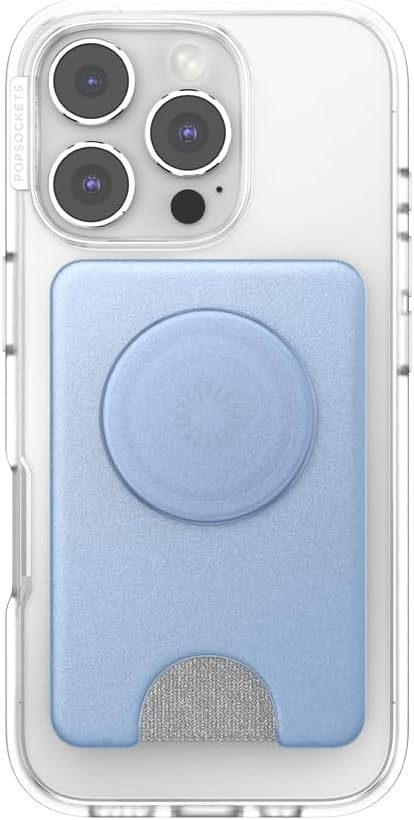 image:imagePopSockets Phone Wallet with Expanding Grip Phone Card Holder Wireless Charging Compatible Wallet Compatible with MagSafe Licorice DotMetallic Frost