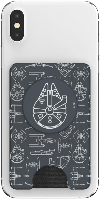 image:imagePopSockets Phone Wallet with Expanding Grip Phone Card Holder Wireless Charging Compatible Wallet Compatible with MagSafe Licorice DotMillennium Falcon