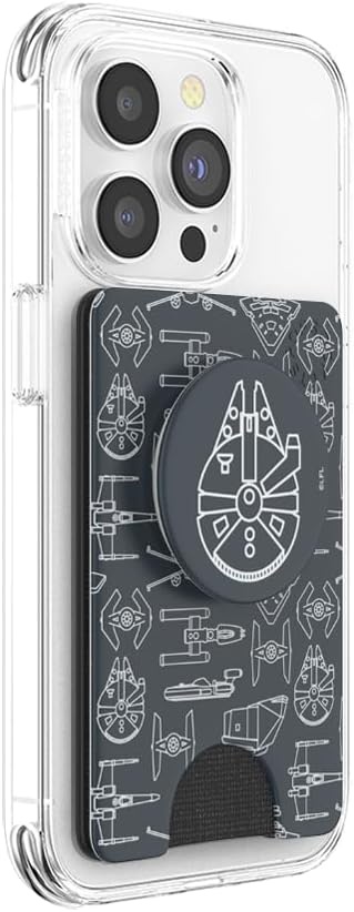 image:imagePopSockets Phone Wallet with Expanding Grip Phone Card Holder Wireless Charging Compatible Wallet Compatible with MagSafe Licorice DotMillennium Falcon