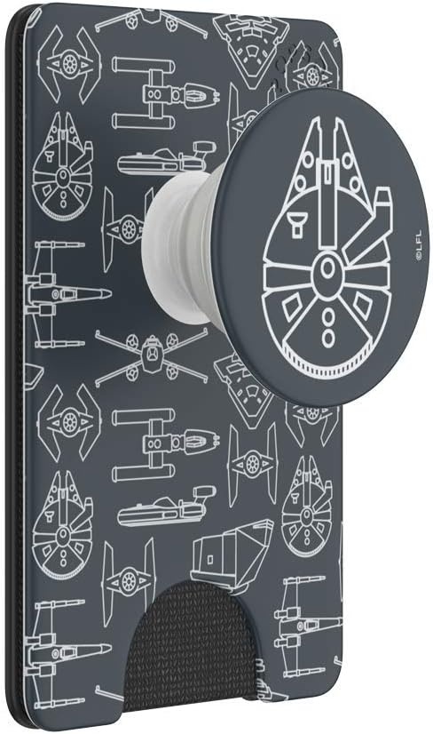image:imagePopSockets Phone Wallet with Expanding Grip Phone Card Holder Wireless Charging Compatible Wallet Compatible with MagSafe Licorice DotMillennium Falcon