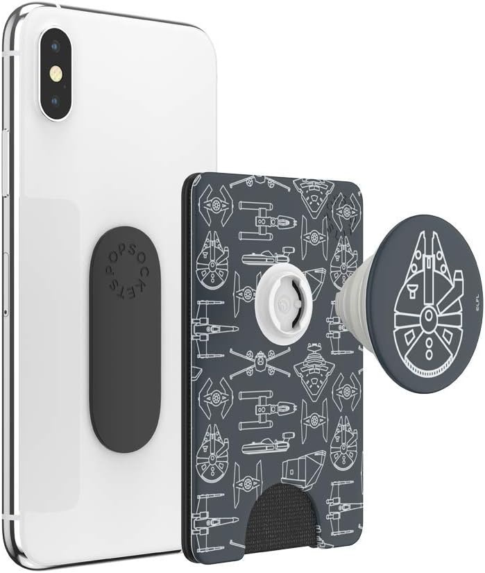 image:imagePopSockets Phone Wallet with Expanding Grip Phone Card Holder Wireless Charging Compatible Wallet Compatible with MagSafe Licorice DotMillennium Falcon