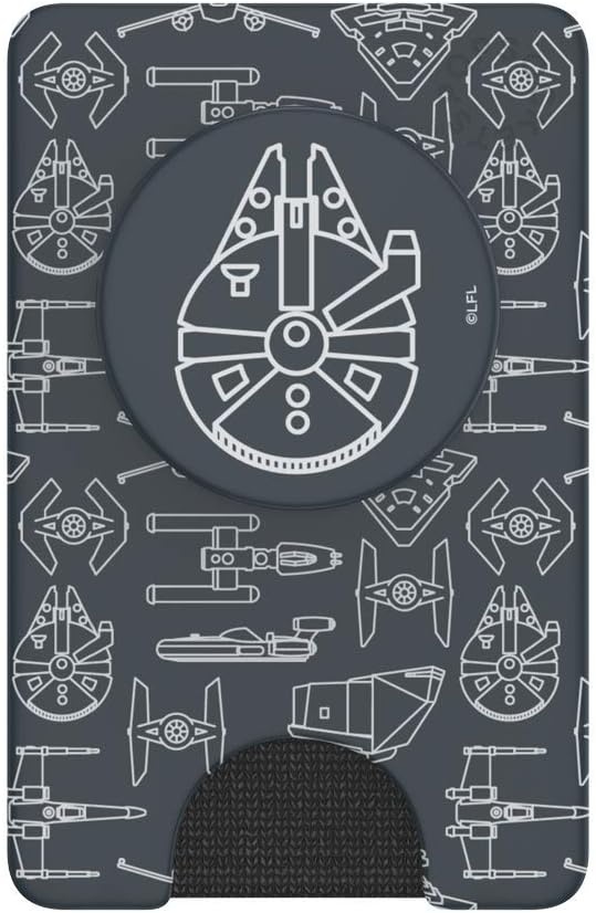image:imagePopSockets Phone Wallet with Expanding Grip Phone Card Holder Wireless Charging Compatible Wallet Compatible with MagSafe Licorice DotMillennium Falcon