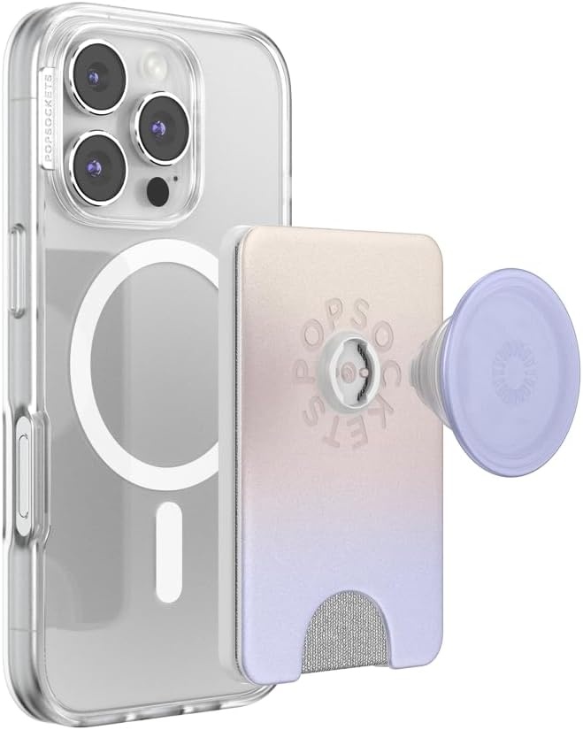 image:imagePopSockets Phone Wallet with Expanding Grip Phone Card Holder Wireless Charging Compatible Wallet Compatible with MagSafe Licorice DotMorning Haze