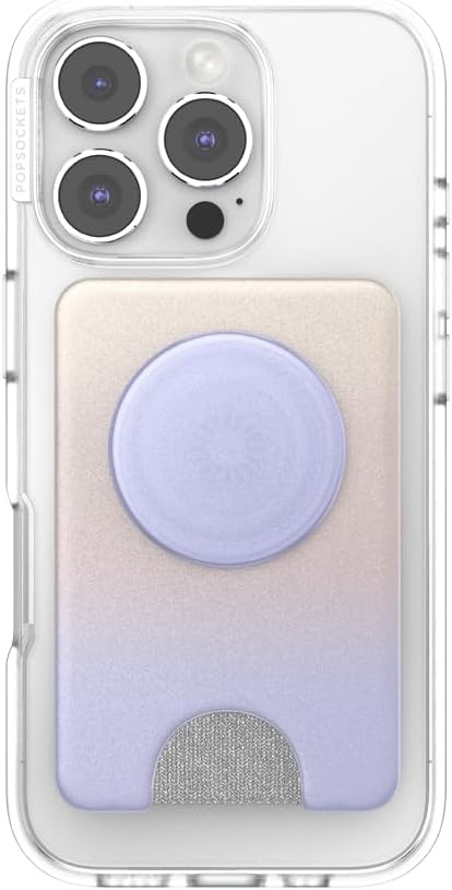 image:imagePopSockets Phone Wallet with Expanding Grip Phone Card Holder Wireless Charging Compatible Wallet Compatible with MagSafe Licorice DotMorning Haze
