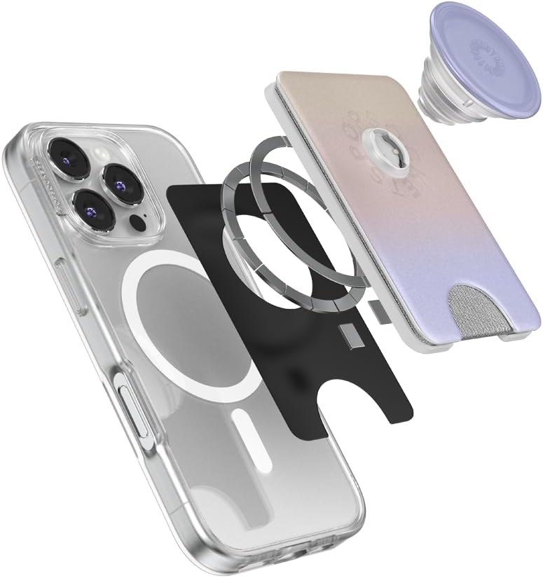 image:imagePopSockets Phone Wallet with Expanding Grip Phone Card Holder Wireless Charging Compatible Wallet Compatible with MagSafe Licorice DotMorning Haze