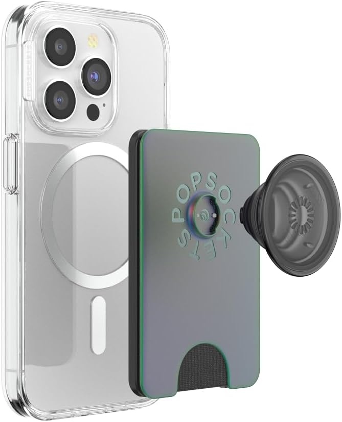 image:imagePopSockets Phone Wallet with Expanding Grip Phone Card Holder Wireless Charging Compatible Wallet Compatible with MagSafe Licorice DotNightshade