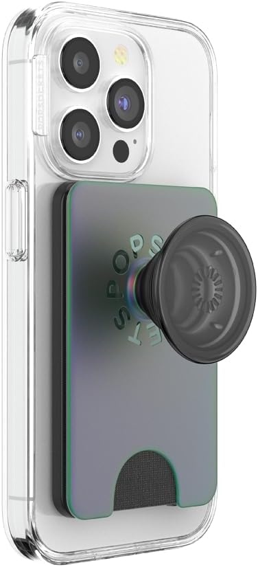 image:imagePopSockets Phone Wallet with Expanding Grip Phone Card Holder Wireless Charging Compatible Wallet Compatible with MagSafe Licorice DotNightshade