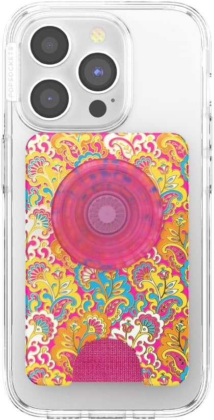image:imagePopSockets Phone Wallet with Expanding Grip Phone Card Holder Wireless Charging Compatible Wallet Compatible with MagSafe Licorice DotPaisley Gaudy