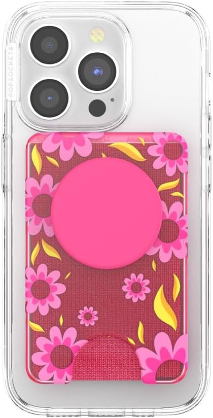 image:imagePopSockets Phone Wallet with Expanding Grip Phone Card Holder Wireless Charging Compatible Wallet Compatible with MagSafe Licorice DotPink Relief