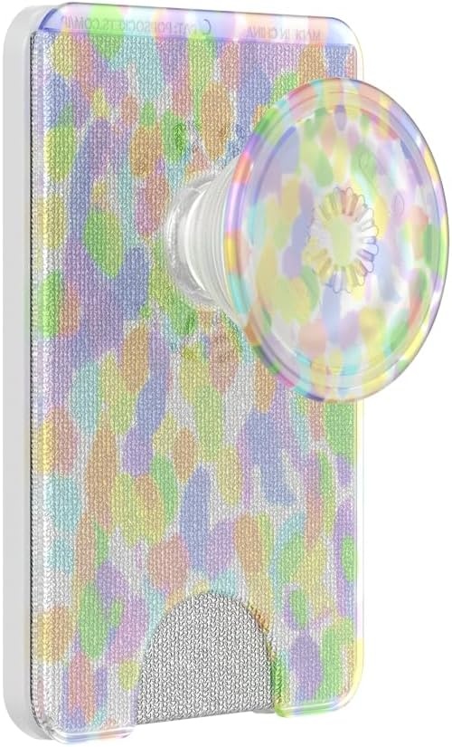 image:imagePopSockets Phone Wallet with Expanding Grip Phone Card Holder Wireless Charging Compatible Wallet Compatible with MagSafe Licorice DotRainbow Glass