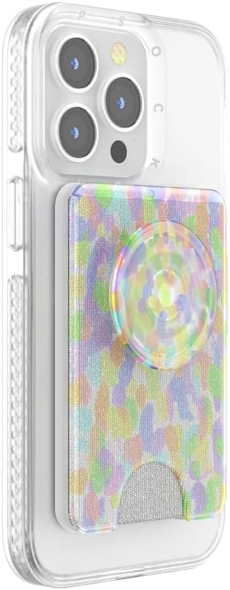 image:imagePopSockets Phone Wallet with Expanding Grip Phone Card Holder Wireless Charging Compatible Wallet Compatible with MagSafe Licorice DotRainbow Glass