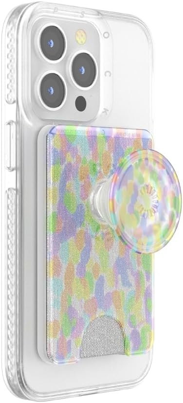 image:imagePopSockets Phone Wallet with Expanding Grip Phone Card Holder Wireless Charging Compatible Wallet Compatible with MagSafe Licorice DotRainbow Glass