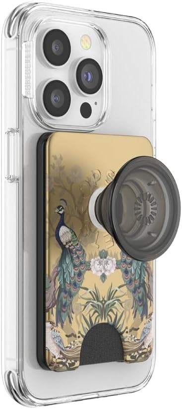 image:imagePopSockets Phone Wallet with Expanding Grip Phone Card Holder Wireless Charging Compatible Wallet Compatible with MagSafe Licorice DotSecret Garden