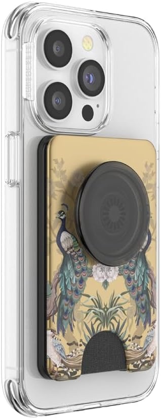 image:imagePopSockets Phone Wallet with Expanding Grip Phone Card Holder Wireless Charging Compatible Wallet Compatible with MagSafe Licorice DotSecret Garden