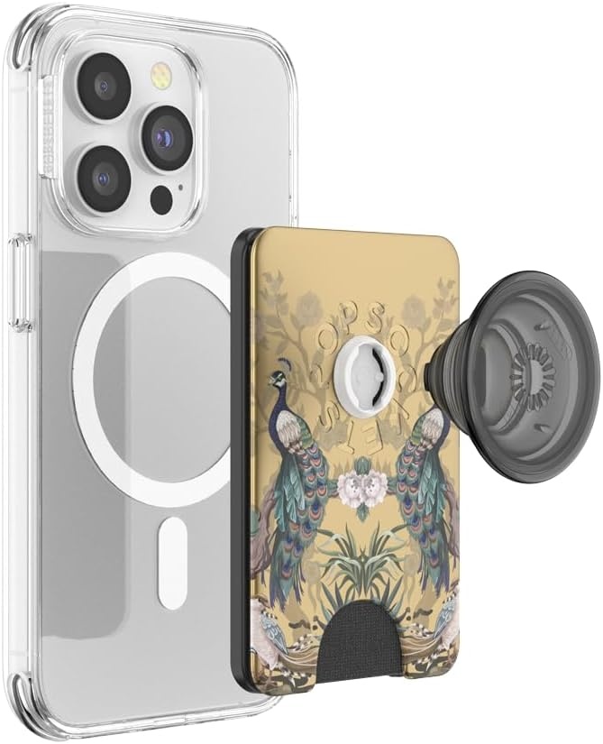 image:imagePopSockets Phone Wallet with Expanding Grip Phone Card Holder Wireless Charging Compatible Wallet Compatible with MagSafe Licorice DotSecret Garden