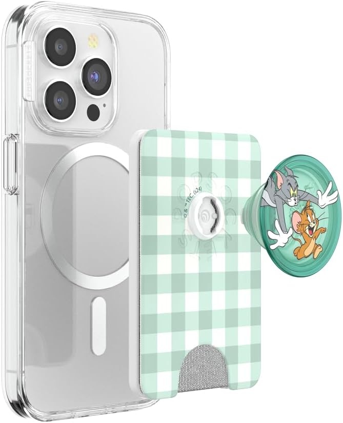 image:imagePopSockets Phone Wallet with Expanding Grip Phone Card Holder Wireless Charging Compatible Wallet Compatible with MagSafe Licorice DotTom Jerry Chase