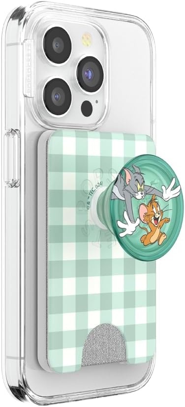 image:imagePopSockets Phone Wallet with Expanding Grip Phone Card Holder Wireless Charging Compatible Wallet Compatible with MagSafe Licorice DotTom Jerry Chase