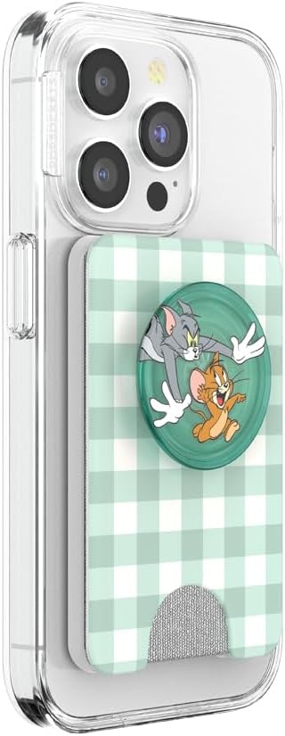 image:imagePopSockets Phone Wallet with Expanding Grip Phone Card Holder Wireless Charging Compatible Wallet Compatible with MagSafe Licorice DotTom Jerry Chase