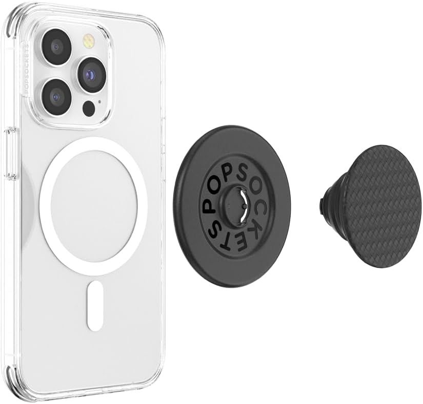 image:imagePopSockets PopGrip for MagSafe Magnetic Phone Grip amp Stand Swappable Top Secure Grip for iPhone MagSafe Cases Kickstand for HandsFree Viewing Wireless Charging Compatible Carbonite Weave