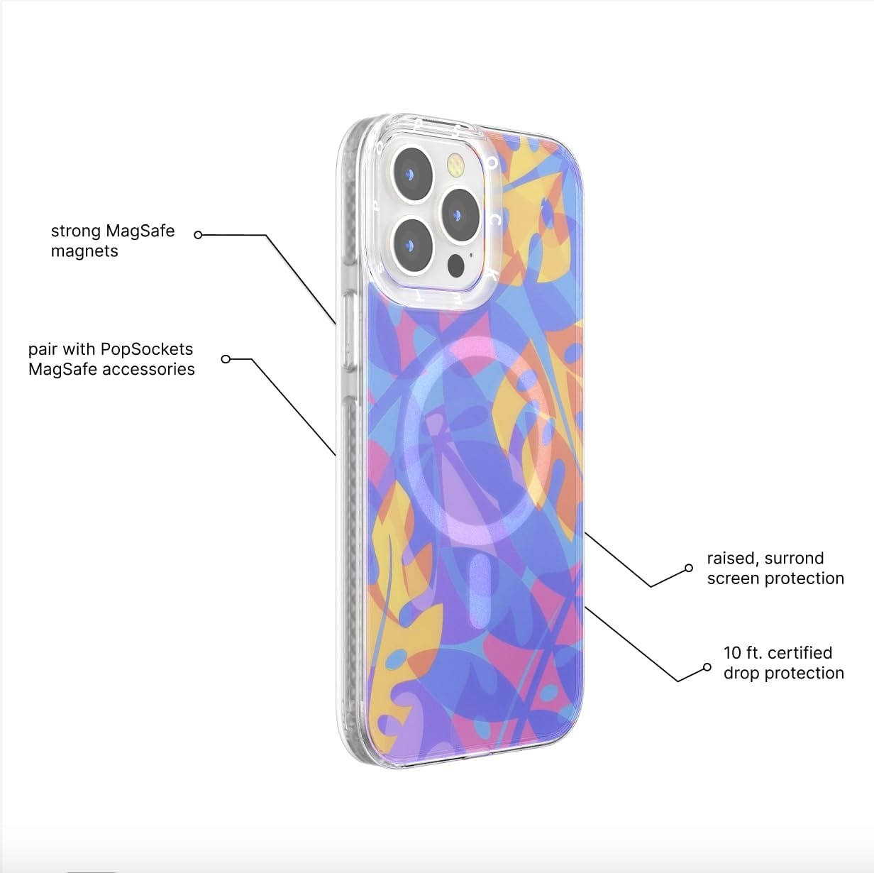 image:imagePopSockets iPhone 16 Pro Case Compatible with MagSafe Phone Case for iPhone 16 Pro Wireless Charging Compatible Case Only Black LaceBoca Palms Blue