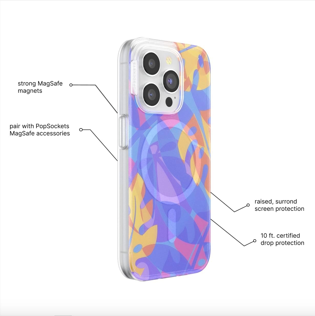image:imagePopSockets iPhone 16 Pro Case Compatible with MagSafe Phone Case for iPhone 16 Pro Wireless Charging Compatible Case Only Black LaceBoca Palms Blue