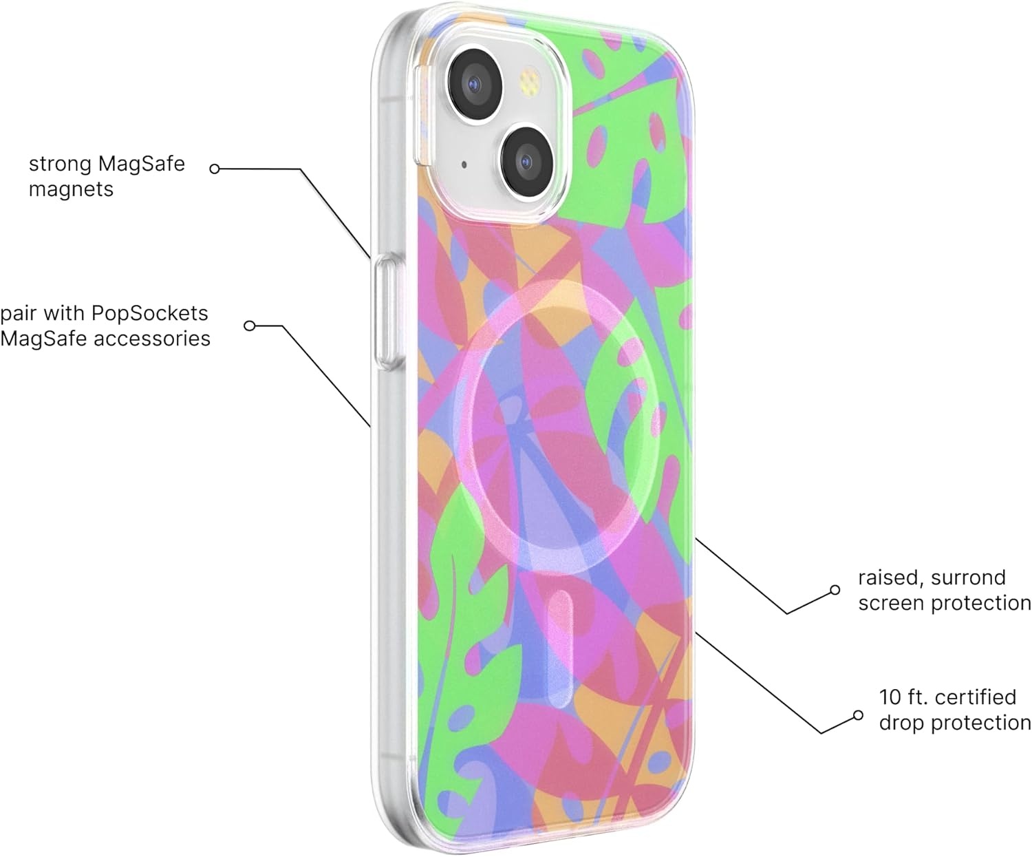 image:imagePopSockets iPhone 16 Pro Case Compatible with MagSafe Phone Case for iPhone 16 Pro Wireless Charging Compatible Case Only Black LaceBoca Palms Pink