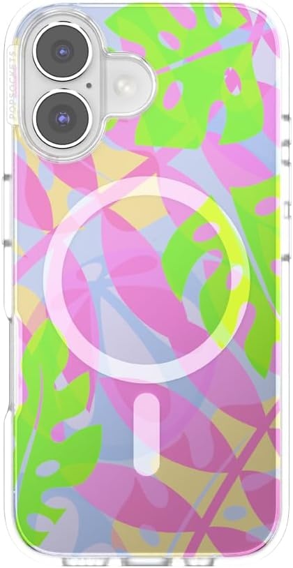 image:imagePopSockets iPhone 16 Pro Case Compatible with MagSafe Phone Case for iPhone 16 Pro Wireless Charging Compatible Case Only Black LaceBoca Palms Pink