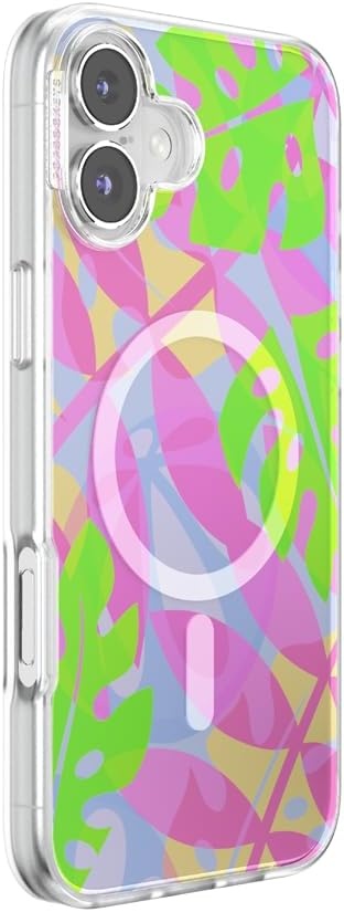 image:imagePopSockets iPhone 16 Pro Case Compatible with MagSafe Phone Case for iPhone 16 Pro Wireless Charging Compatible Case Only Black LaceBoca Palms Pink