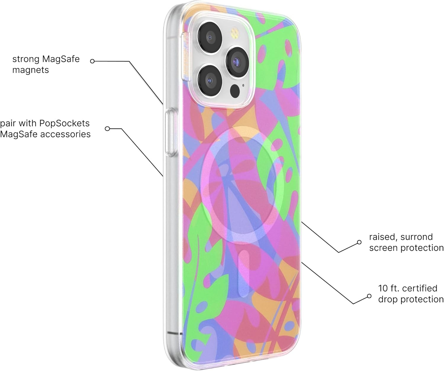 image:imagePopSockets iPhone 16 Pro Case Compatible with MagSafe Phone Case for iPhone 16 Pro Wireless Charging Compatible Case Only Black LaceBoca Palms Pink