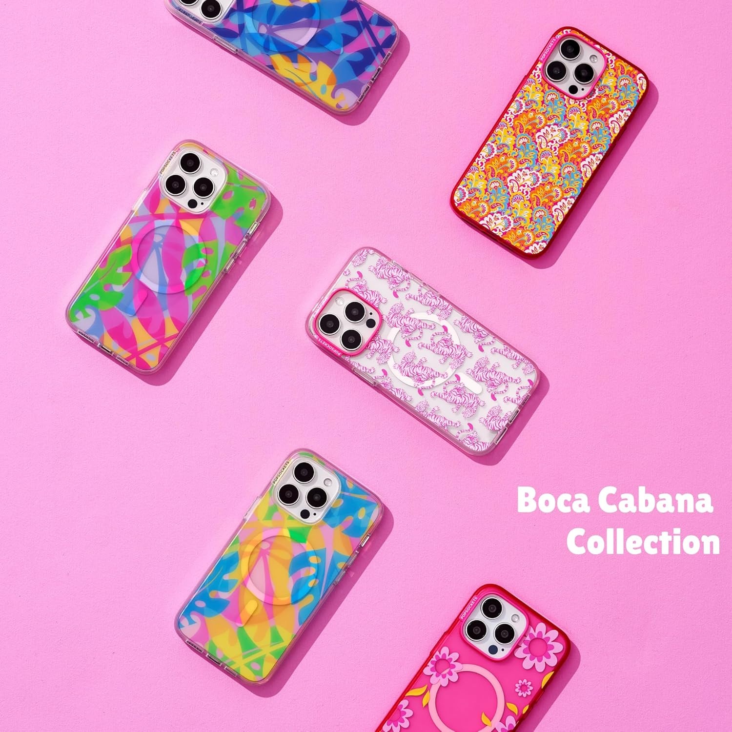 image:imagePopSockets iPhone 16 Pro Case Compatible with MagSafe Phone Case for iPhone 16 Pro Wireless Charging Compatible Case Only Black LaceBoca Palms Pink